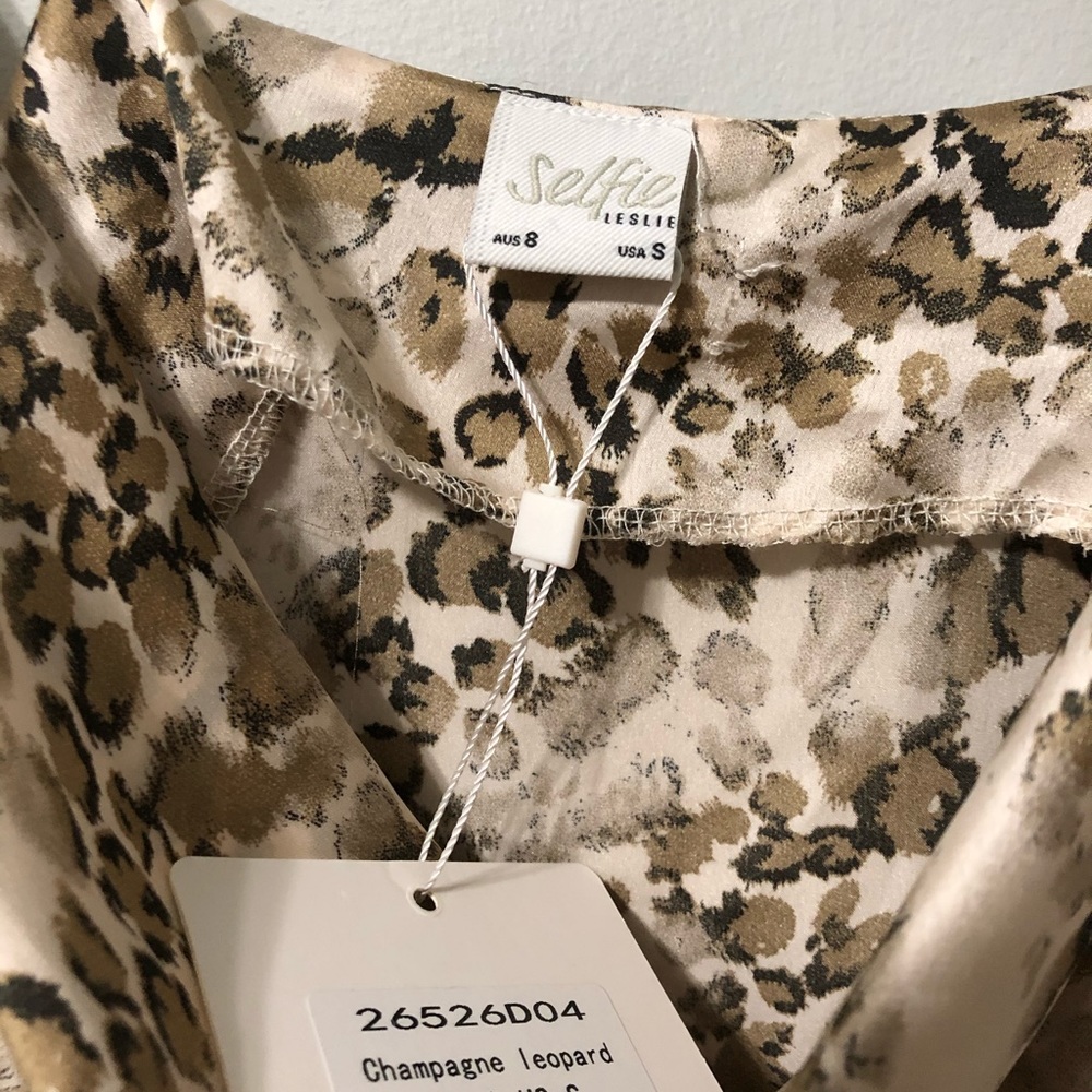 NWT Champagne Leopard Print Neck Mini Slip Dress - Picture 5 of 6